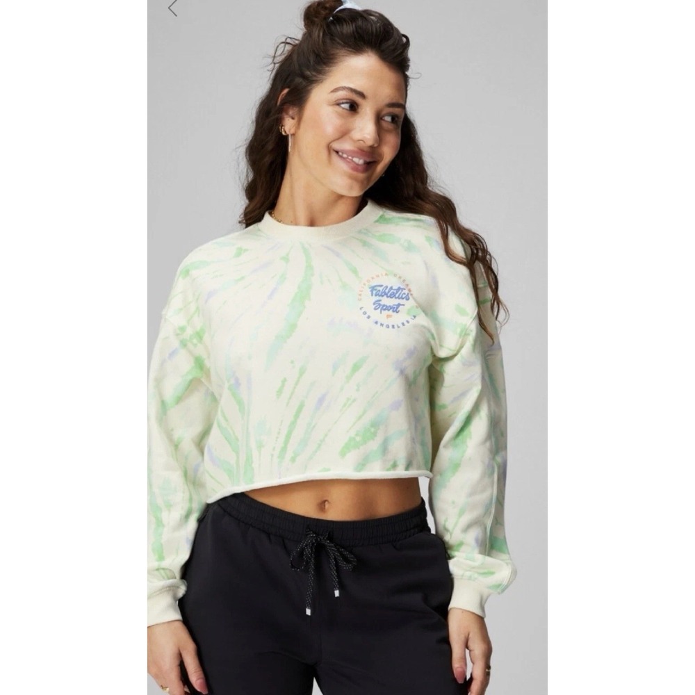 Fabletics Cropped Crewneck Tie‎ Dye Spin Pullover Crop Top Shirt Women Large